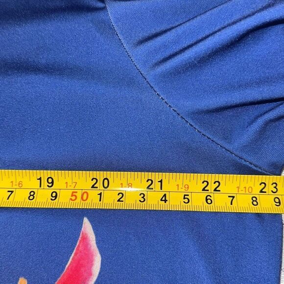 Ellen Negley Navy Blue Pink Flamingo Keyhole Short Sleeve Top Ladies Size Large - Picture 10 of 14